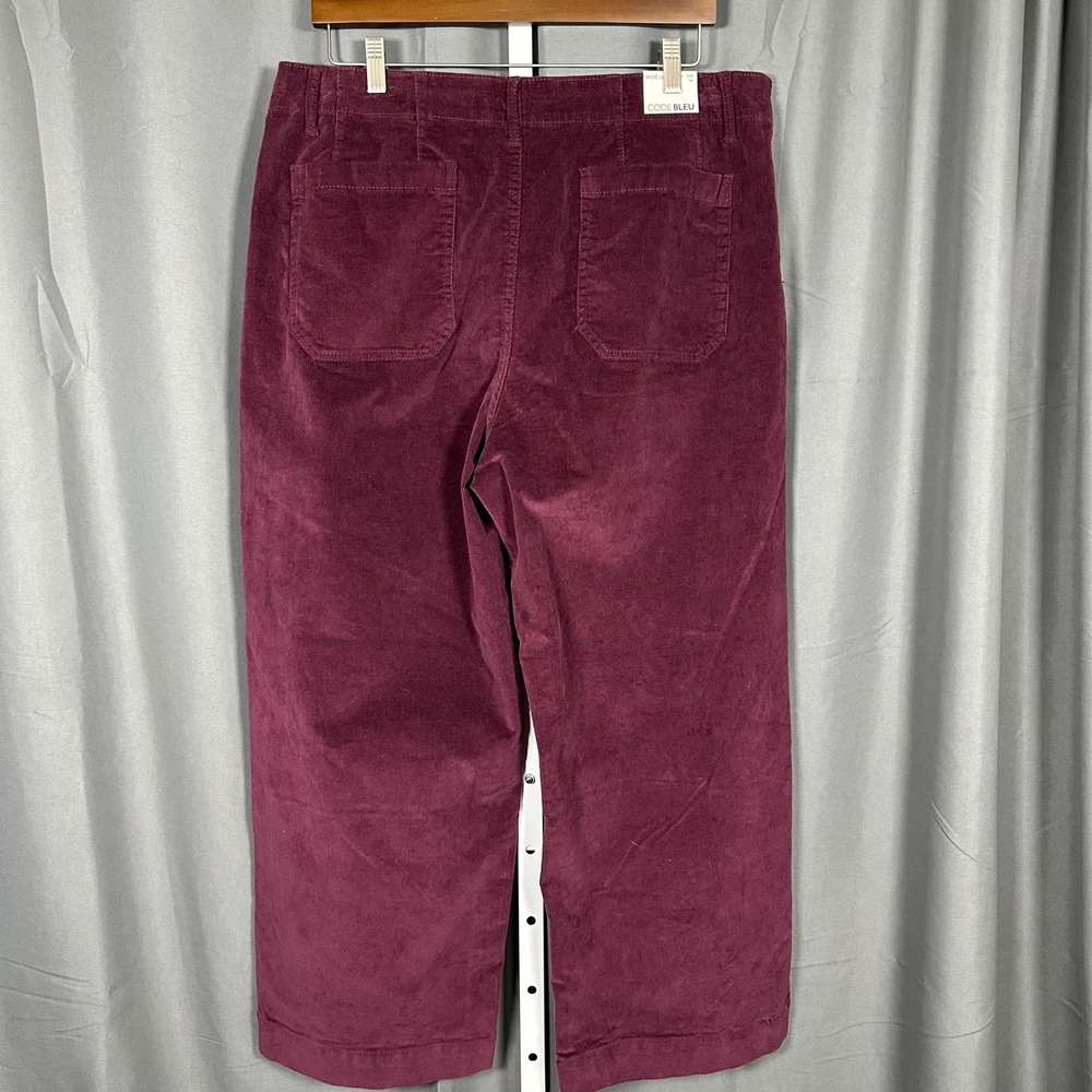 NWT Code Bleu Stretch Corduroy High Waist Wide Leg Crop Pants 16 Burgundy Maroon - Picture 3 of 9